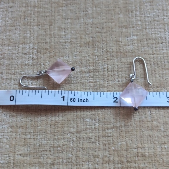 Silver Tone Multi-faceted Light Pink Crystal Set On Point Hook Earrings - Picture 2 of 7
